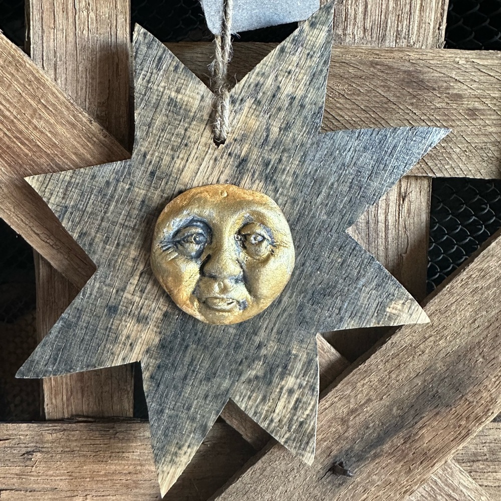 Rustic Star Sun Face Wall Hanging handmade